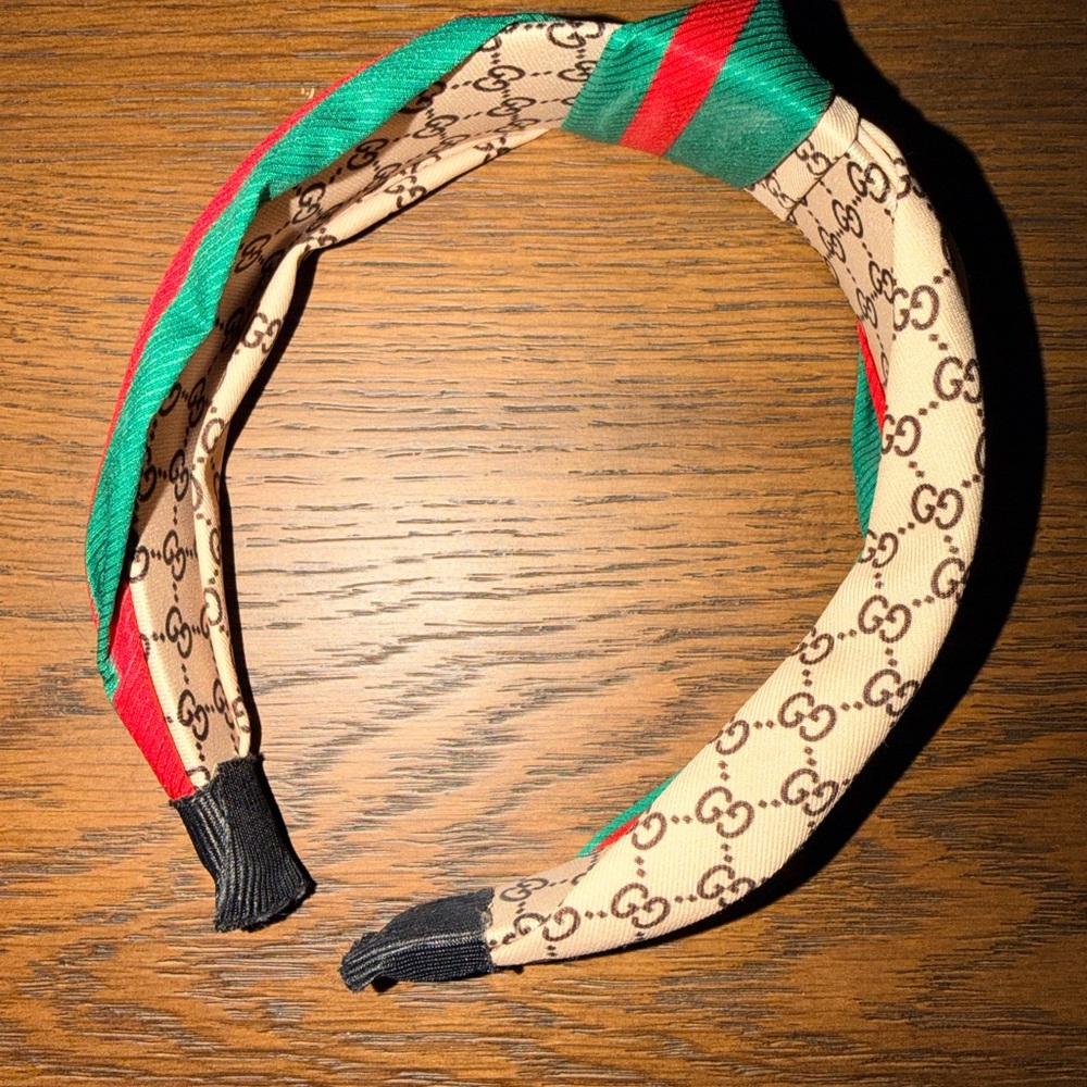 FAUX Beige and Red Patterned Headband